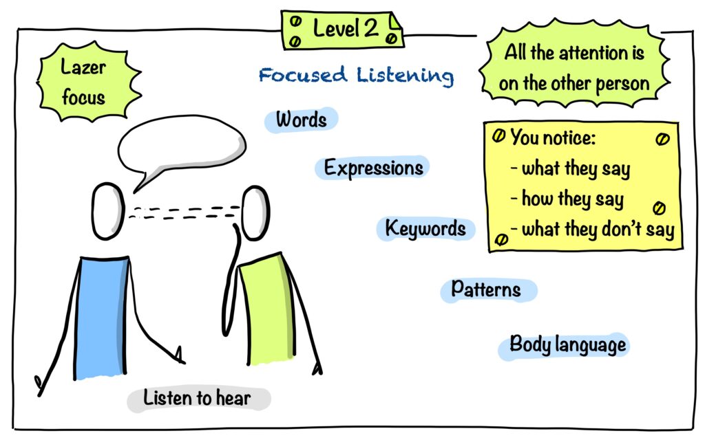 Levels of listening, level 2, focused listening, Listen to hear